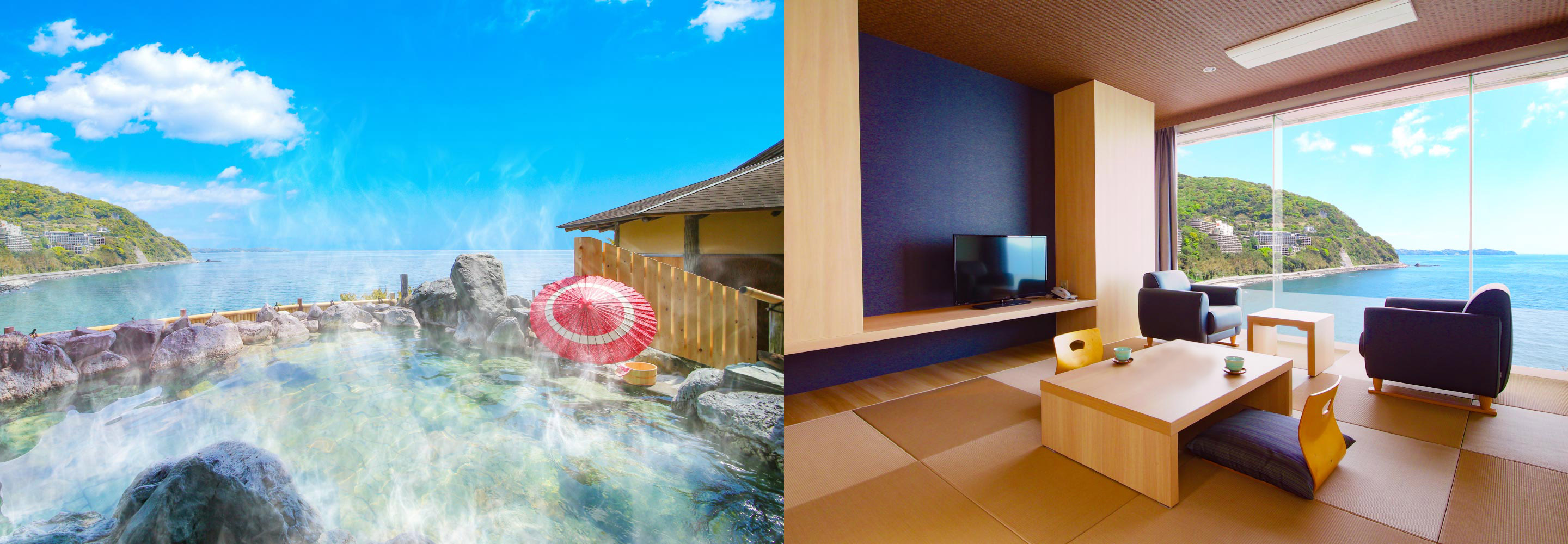 相模灘一望の絶景露天風呂と海鮮バイキングを満喫する温泉ホテル